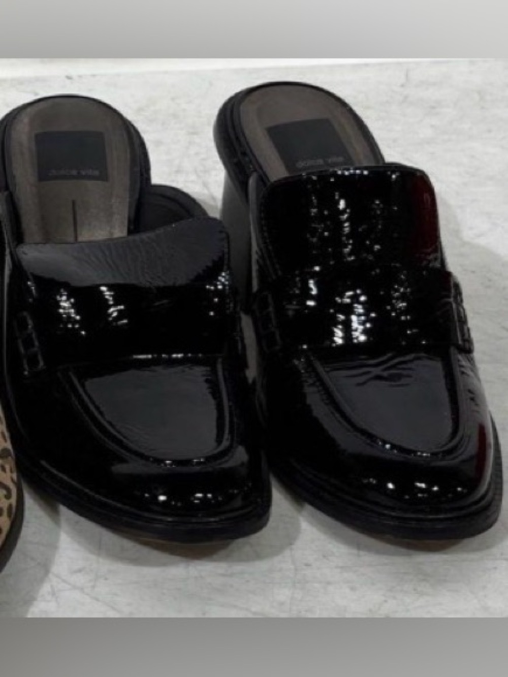 Dolce Vita Mali Black Patent Leather Slip-On Mule Heeled Loafers